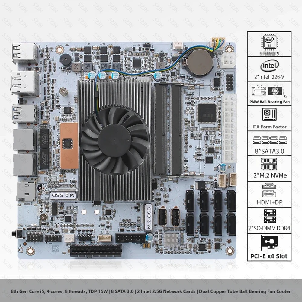 Płyta główna NAS I5-8265U ES,  – Nas Motherboard 8 Sata Mini Itx recenzja i cena